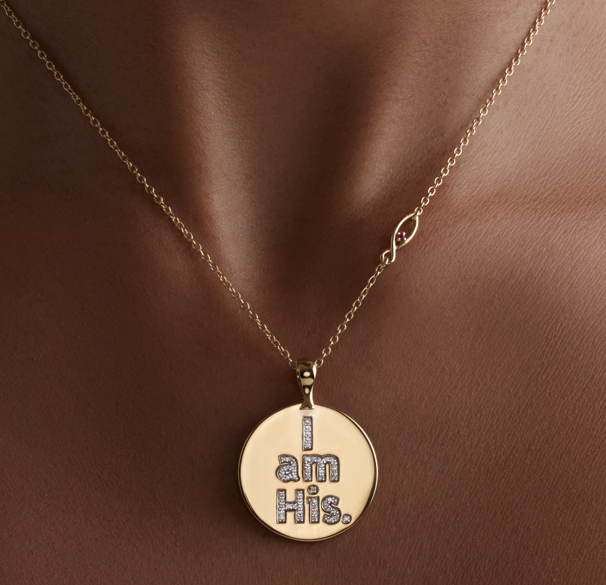 I Am His 14K Yellow Gold Circle Pendant Necklace