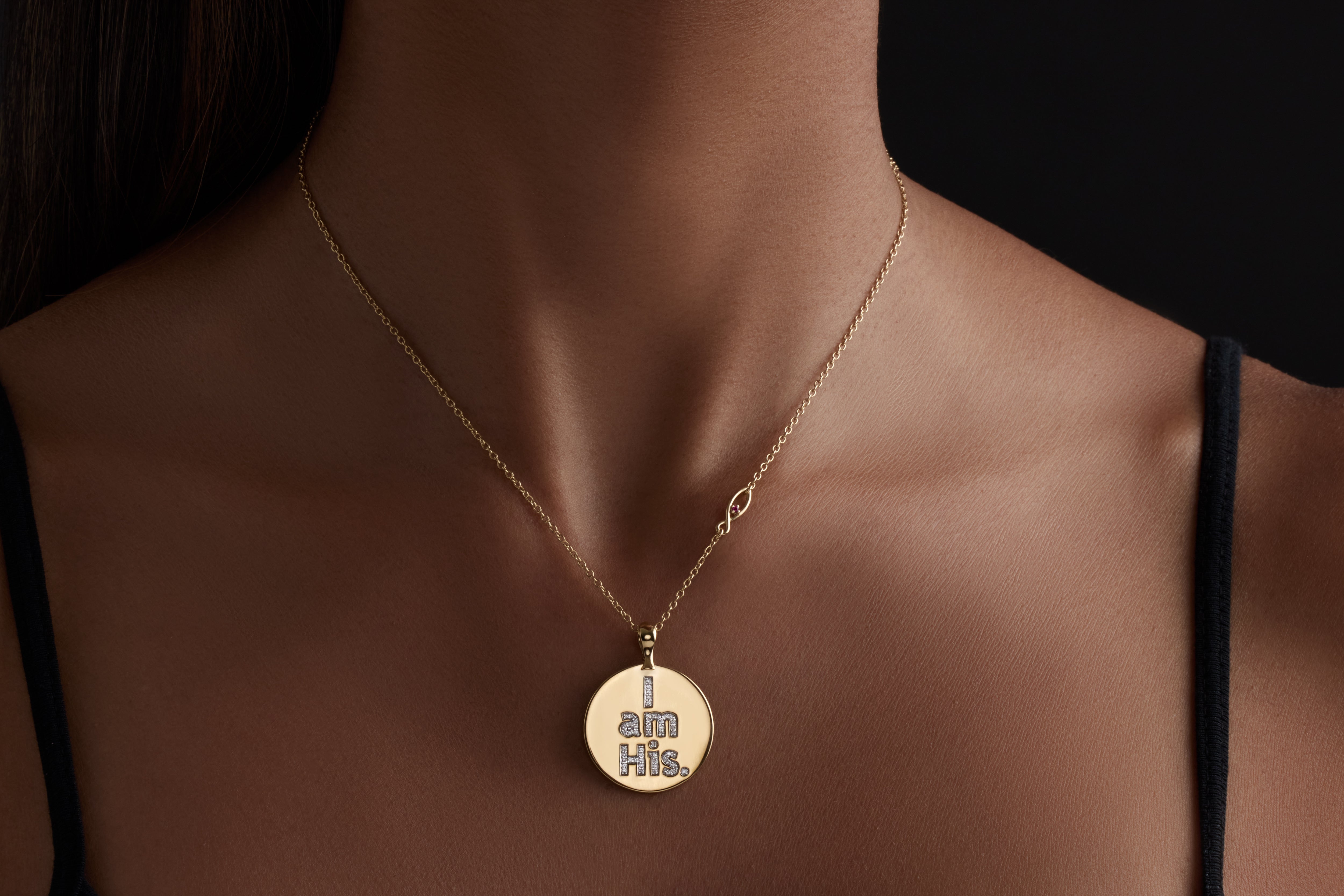 I Am His 14K Yellow Gold Circle Pendant Necklace