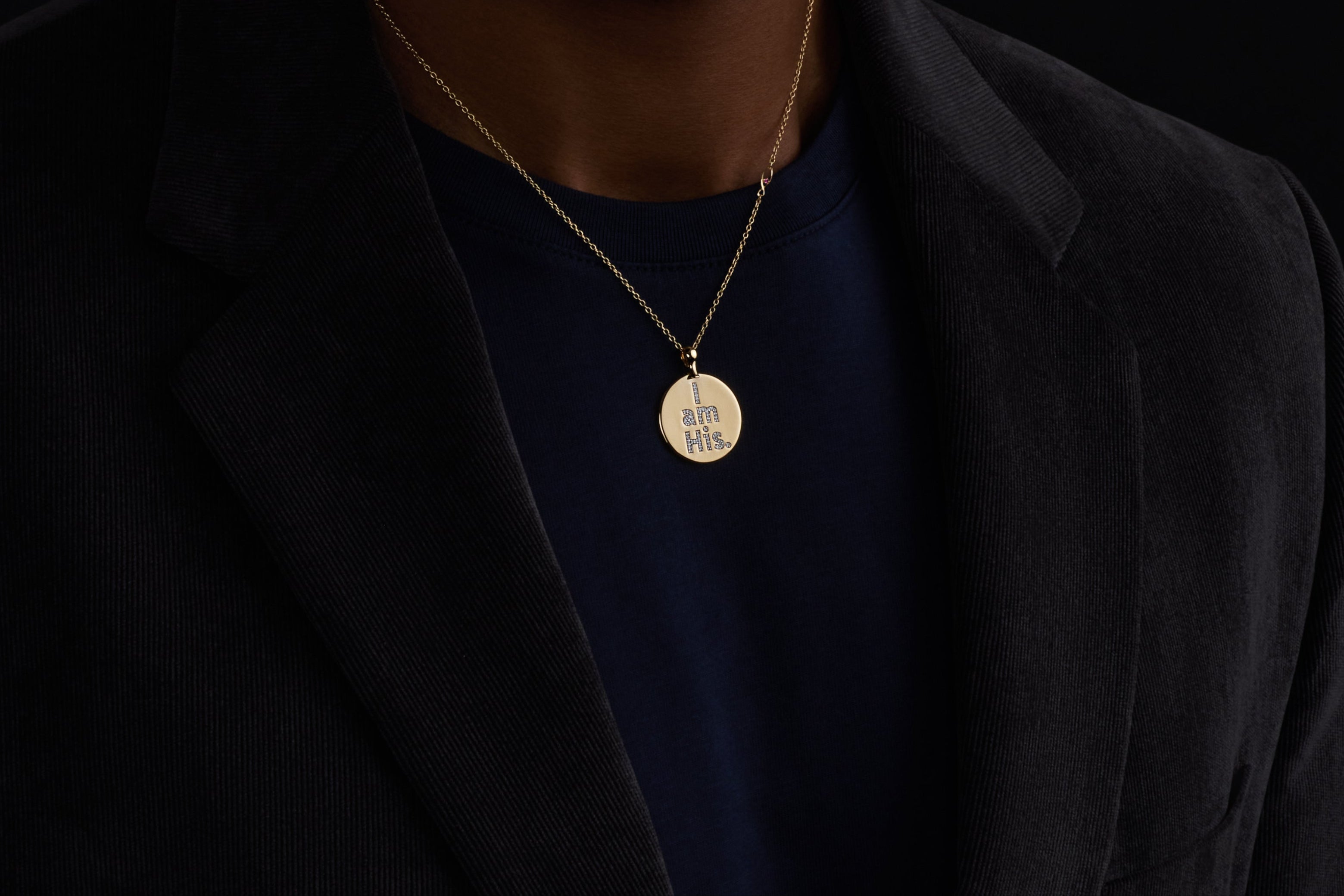 I Am His 14K Yellow Gold Circle Pendant Necklace