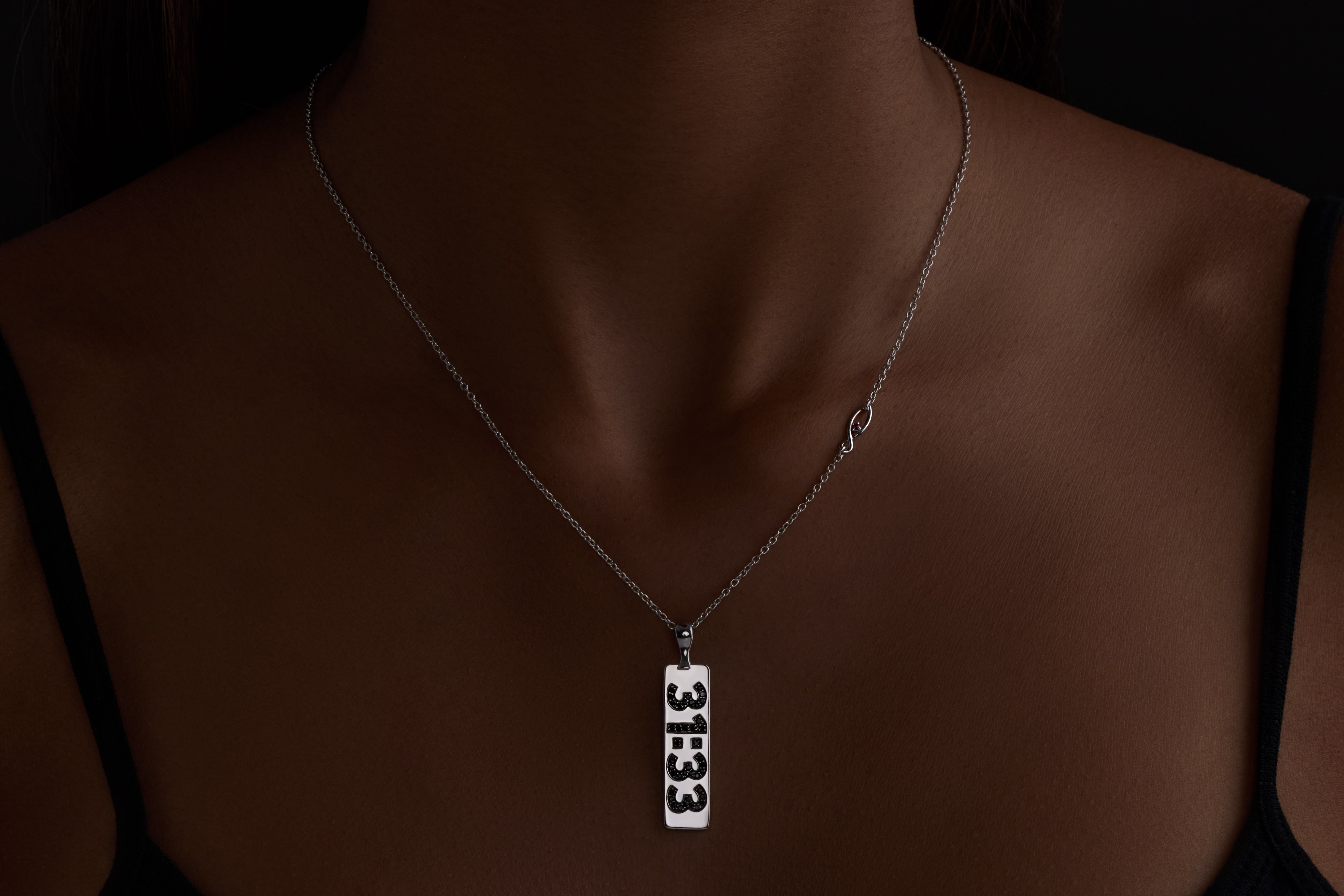 Covenant Promise Vertical Pendant Necklace Sterling & Black Diamonds