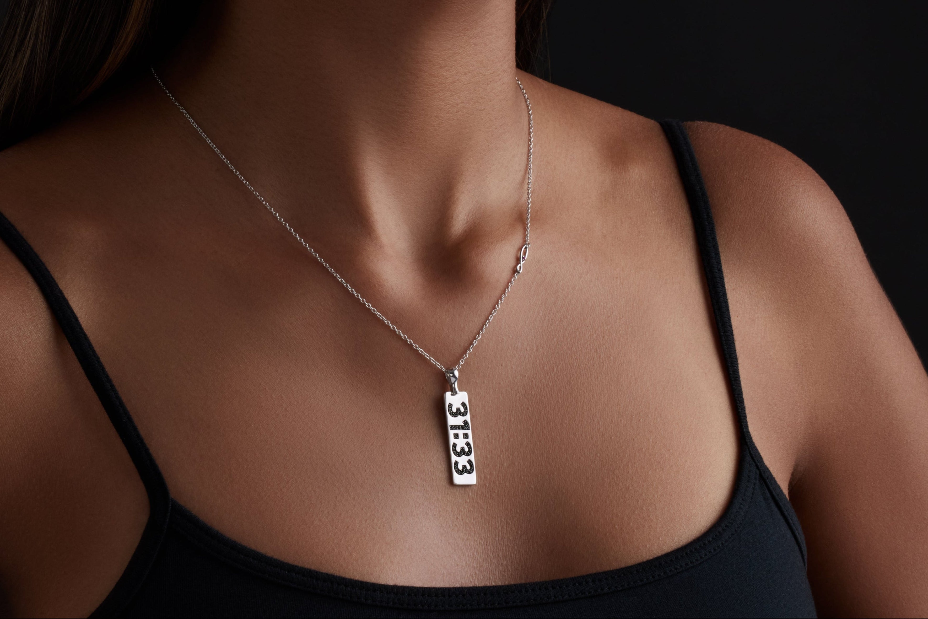 Covenant Promise Vertical Pendant Necklace Sterling & Black Diamonds