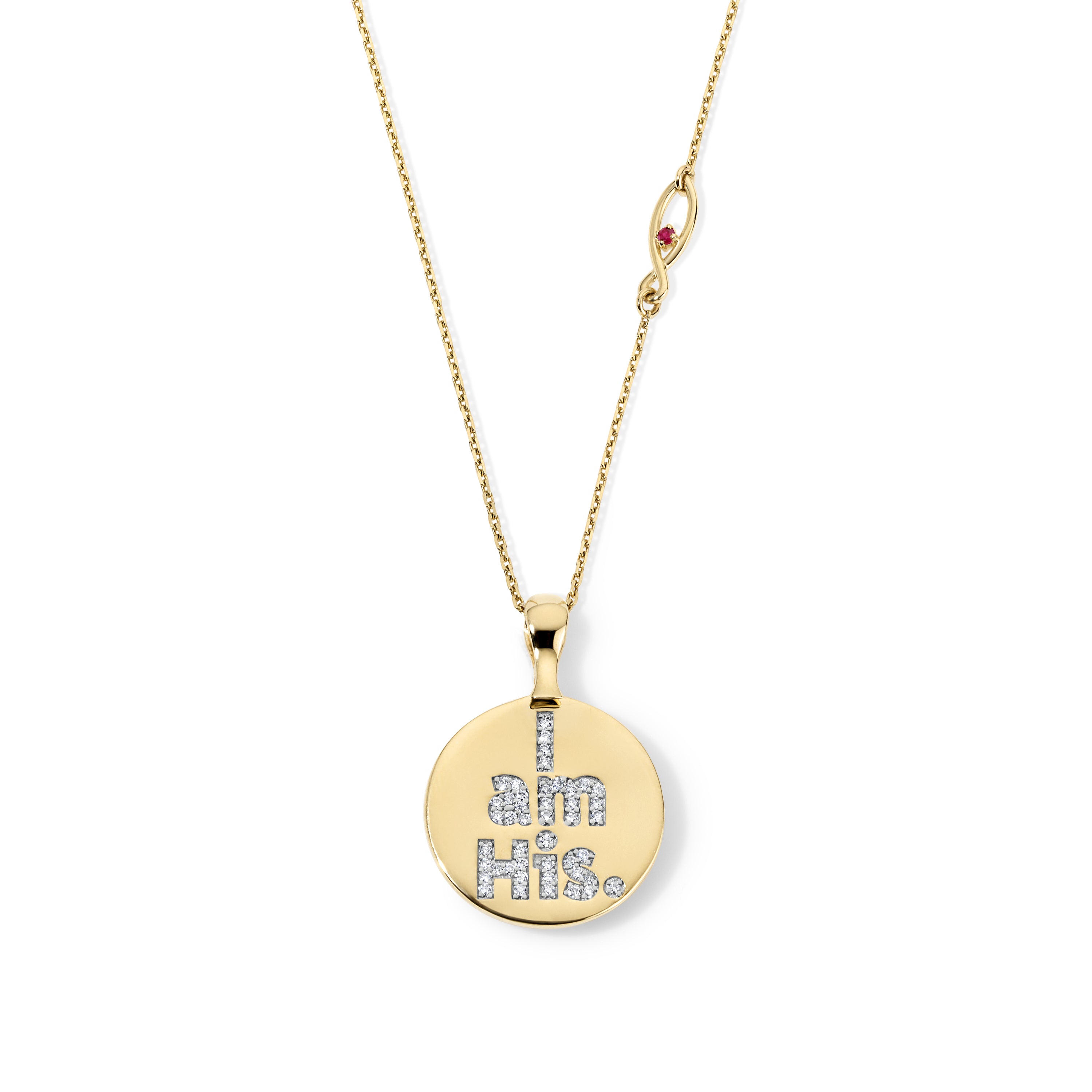 I Am His 14K Yellow Gold Circle Pendant Necklace