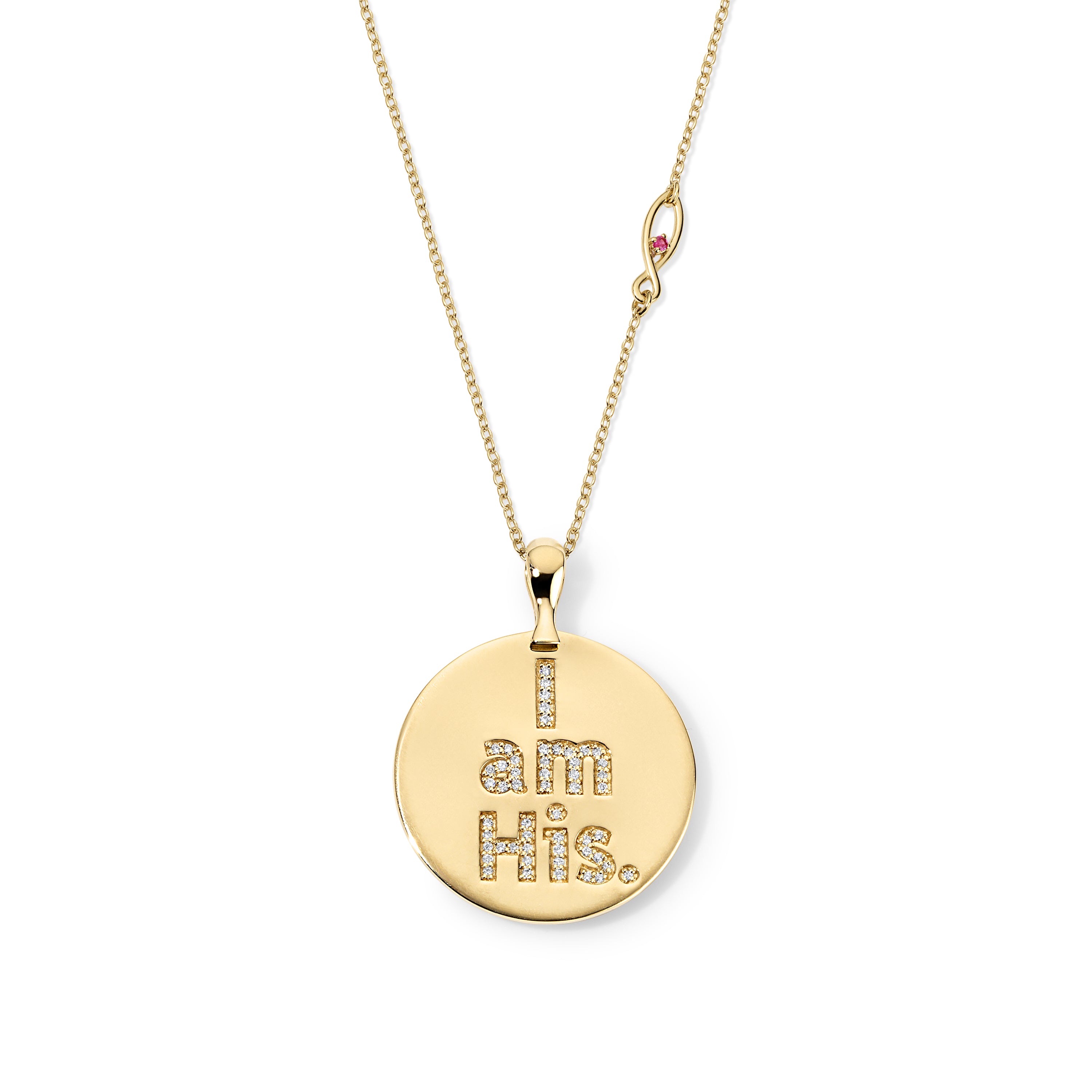 I Am His 14K Yellow Gold Circle Pendant Necklace