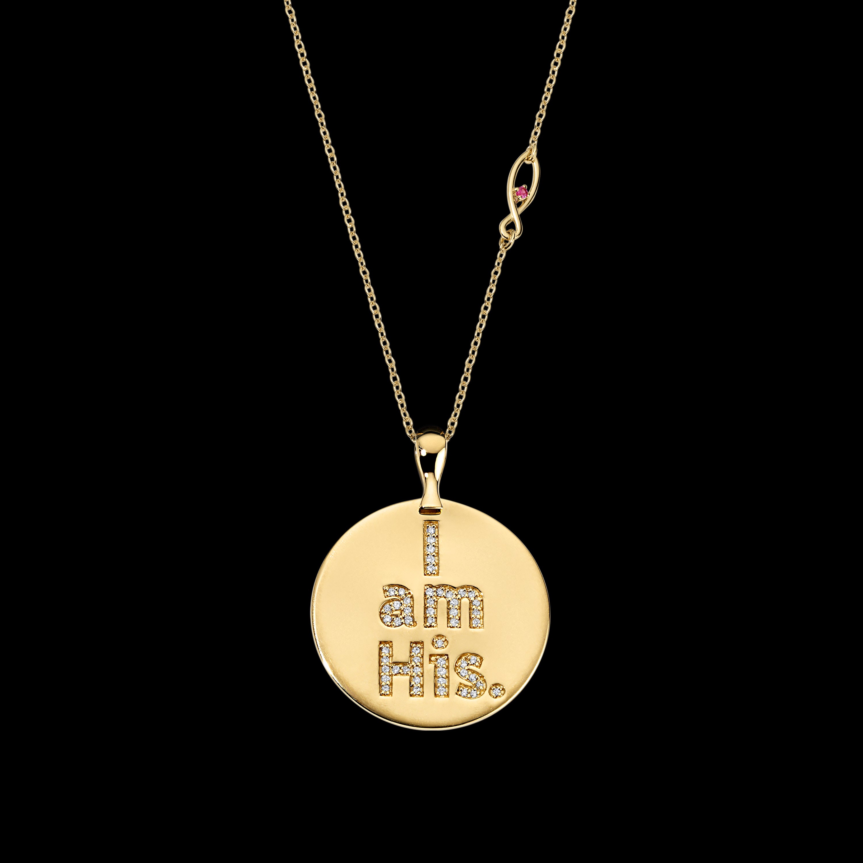 I Am His 14K Yellow Gold Circle Pendant Necklace