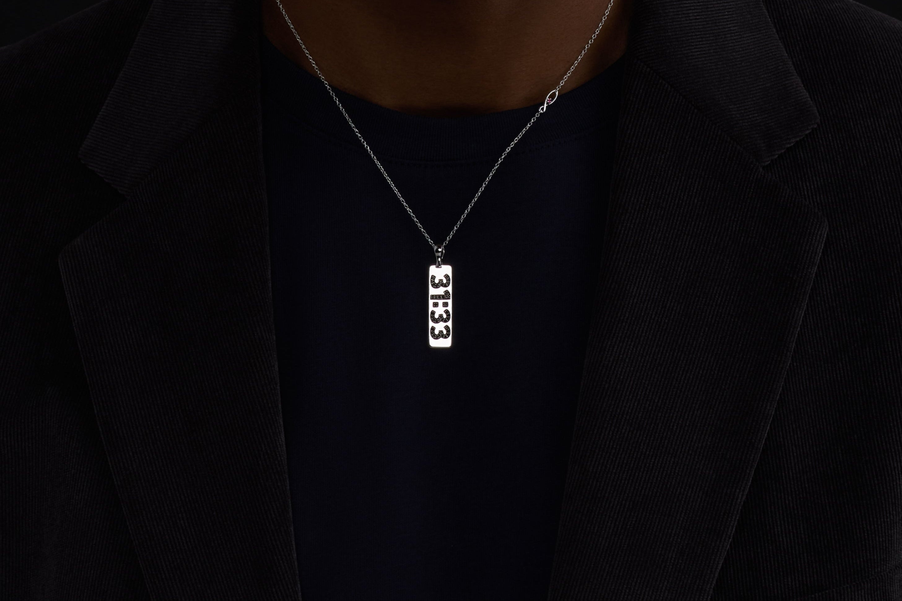 Covenant Promise Vertical Pendant Necklace Sterling & Black Diamonds